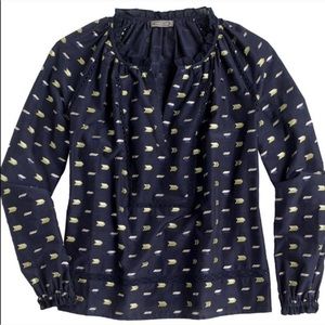 J Crew Point Sur Ruffle Neck Popover Top Metallic